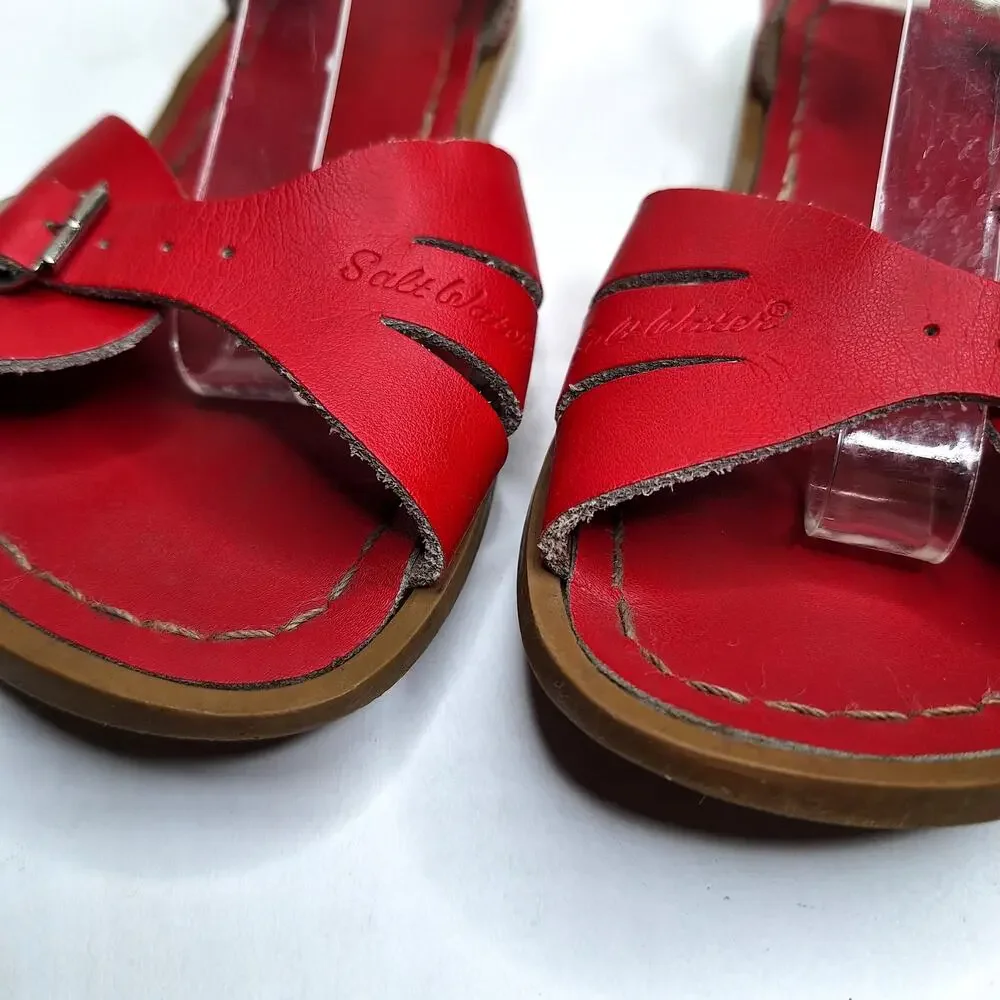 Salt Water Classic Leather Sandals Girls 1 Red Open Toe Ankle Strap Girls